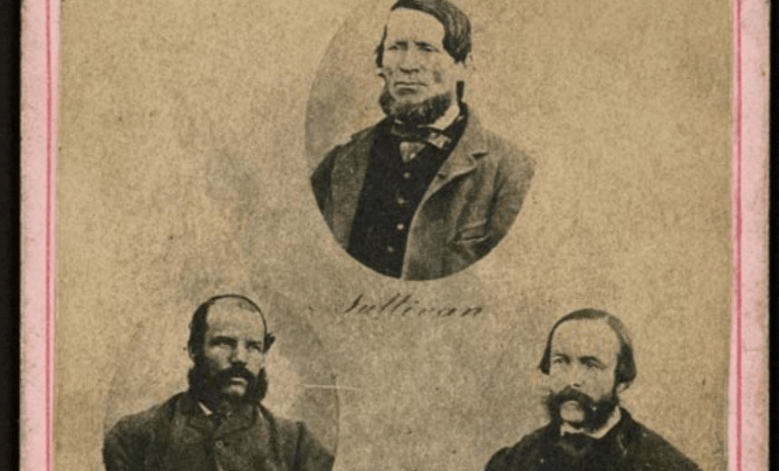 Burgess (left) and two of his gang (Image: Alexander Turnbull Library, Reference: PA2-2593) 
