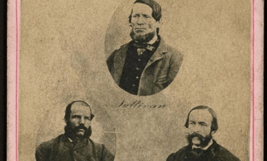 Burgess (left) and two of his gang (Image: Alexander Turnbull Library, Reference: PA2-2593)