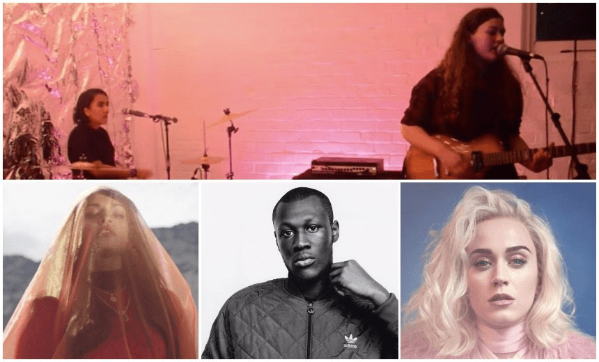 CLOCKWISE FROM TOP: FRUIT JUICE PARADE, KATY PERRY, STORMZY, M.I.A.