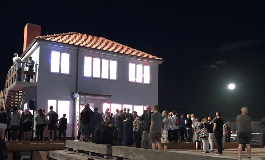 The public opening of Michael Parekowhai’s ‘The Lighthouse’ on Auckland’s Queen’s Wharf on February 11, 2017. Photo: Simon Wilson 
