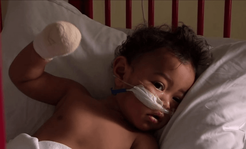 A child being treated at Wellington hospital for a respiratory tract infection. Taken from Bryan Bruce’s 2011 documentary ‘Inside Child Poverty’ (Red Sky Television/TV3) 
