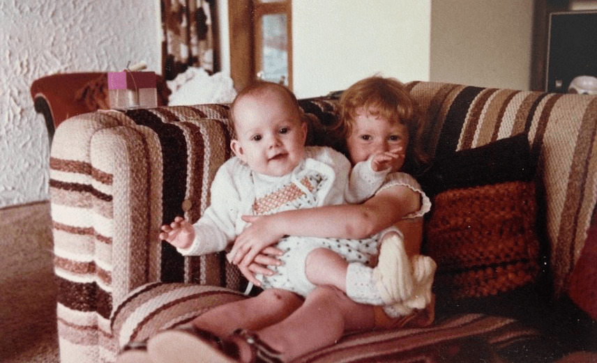 The author and her sister in the 1970s, when all parents received a payment to support their children 
