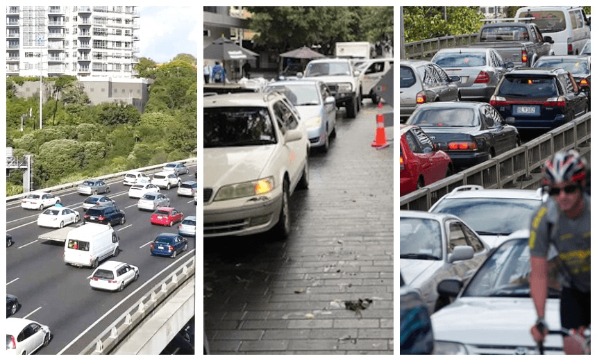 Three shots of congested Auckland streets