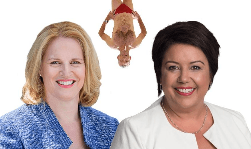 From left, ministers for women Louise Upston, Tony Abbott, Paula Bennett 
