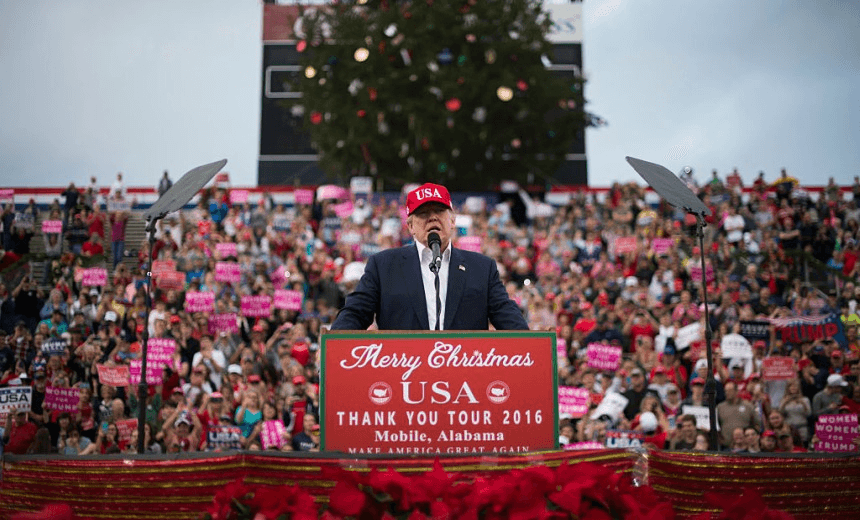 Trump holds a thank-you rally in Mobile, Alabama after being elected president. (Photo by Jabin Botsford/The Washington Post via Getty Images) 
