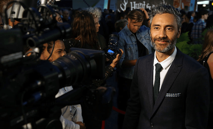 AUCKLAND, NEW ZEALAND – MARCH 30:  Director Taika Waititi speaks to media as he arrives ahead of the New Zealand premiere of Hunt For The Wilderpeople on March 30, 2016 in Auckland, New Zealand.  (Photo by Fiona Goodall/Getty Images) 
