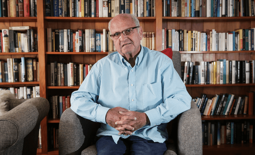 Mike Moore in his episode of Radio NZ’s series The 9th Floor – the sign of things to come? Photo: Rebekah Parsons 
