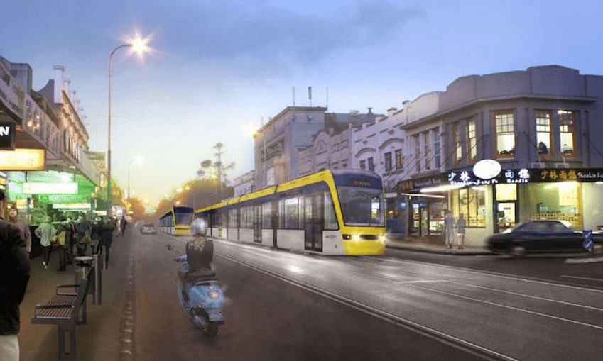 Visualisation showing light rail travelling down Dominion Rd. Source: at.govt.nz 

