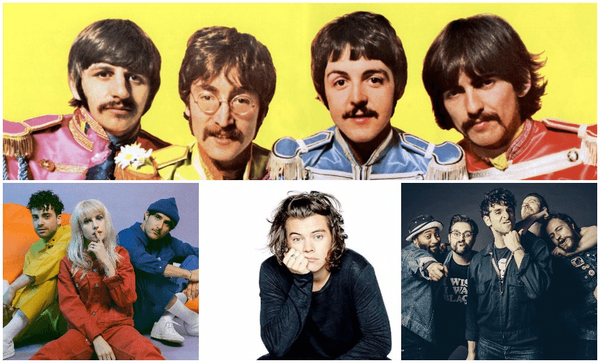 CLOCKWISE FROM TOP: THE BEATLES, LOW CUT CONNIE, HARRY STYLES, PARAMORE 
