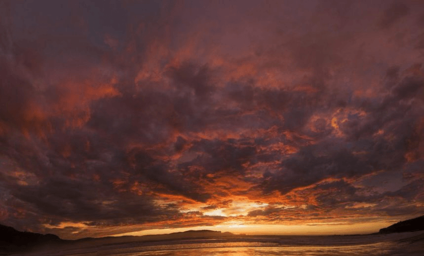 Dawn over Curio Bay on South Island, New Zealand. The bay is at the southern most tip of the island. 
