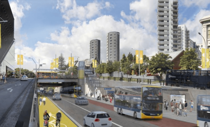 Under option 1B, the bus station would be at the Symonds St underpass, in the centre of the so-called ‘Learning Quarter’