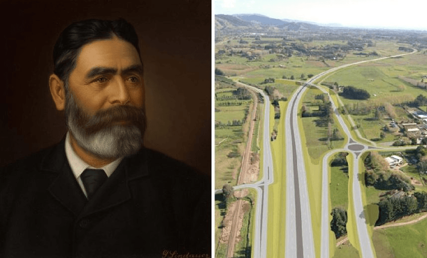 Wi Parata Te Kakakura, as painted by Gottfried Lindauer, and the Kapiti Expressway (aucklandartgallery.com/ nzta.govt.nz) 
