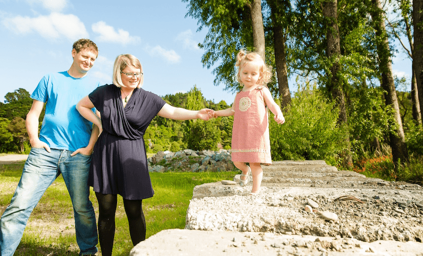 Holly Walker with husband Dave and daughter Esther, February 2016