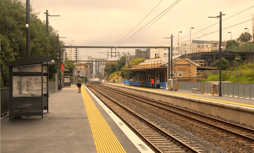 Parnell Railway Station viewed from the city-bound platform on the first day of services from the station, 12 March 2017. (Photo by Pcuser42 / CC BY-SA 4.0) 
