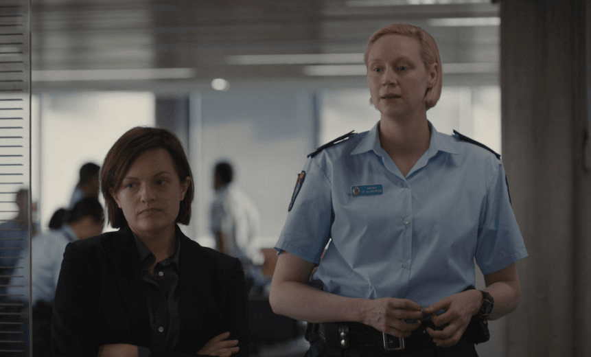 Robin Griffin (Elisabeth Moss) and Miranda Hilmarson (Gwendoline Christie) – Top of the Lake _ Season 2 – Photo Credit:  See-Saw Films (TOTL2) Holdings Pty Ltd/SundanceTV 
