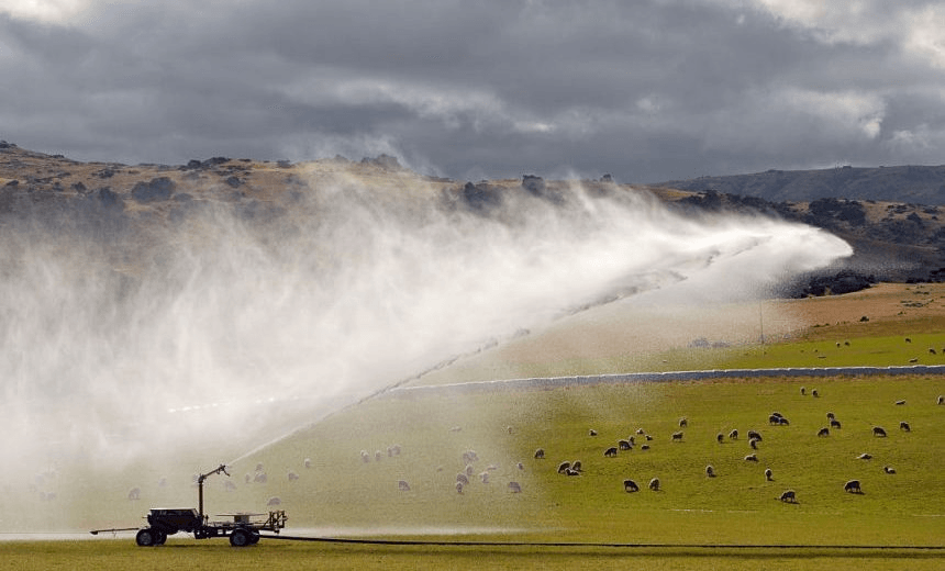 Irrigation system working on a South Canterbury sheep farm in NZL. (Photo by Minehan/ullstein bild via Getty Images) 
