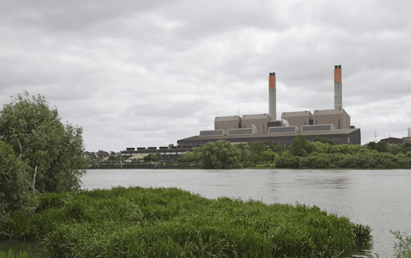 Coal-Fired Power Station along water, Huntly, Waikato, North Island, New Zealand 
