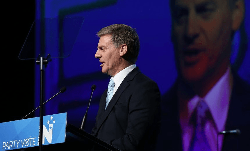 AUCKLAND, NEW ZEALAND – AUGUST 27:  Prime Minister Bill English speaks during the National Party 2017 Campaign Launch at The Trusts Arena on August 27, 2017 in Auckland, New Zealand. The 2017 New Zealand general election will take place on September 23, 2017.  (Photo by Fiona Goodall/Getty Images) 
