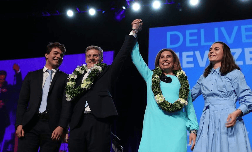AUCKLAND, NEW ZEALAND – AUGUST 27:  Prime Minister Bill English (CL) and wife Mary (CR) with two of their six children during the National Party 2017 Campaign Launch at The Trusts Arena on August 27, 2017 in Auckland, New Zealand. The 2017 New Zealand general election will take place on September 23, 2017 (Photo by Fiona Goodall/Getty Images) 
