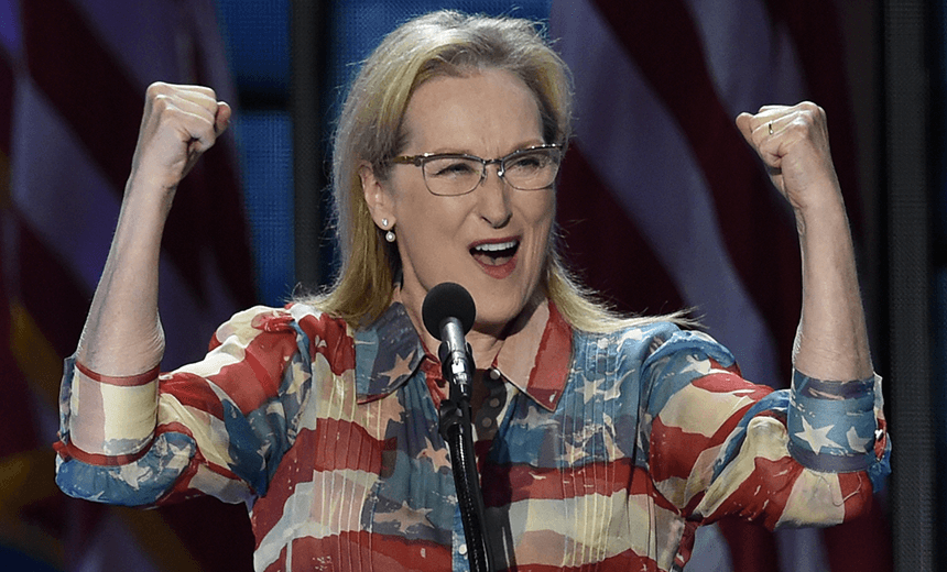 Actress Meryl Streep addresses the Democratic National Convention at the Wells Fargo Center, July 26, 2016 in Philadelphia, Pennsylvania.      / AFP / SAUL LOEB        (Photo credit should read SAUL LOEB/AFP/Getty Images) 
