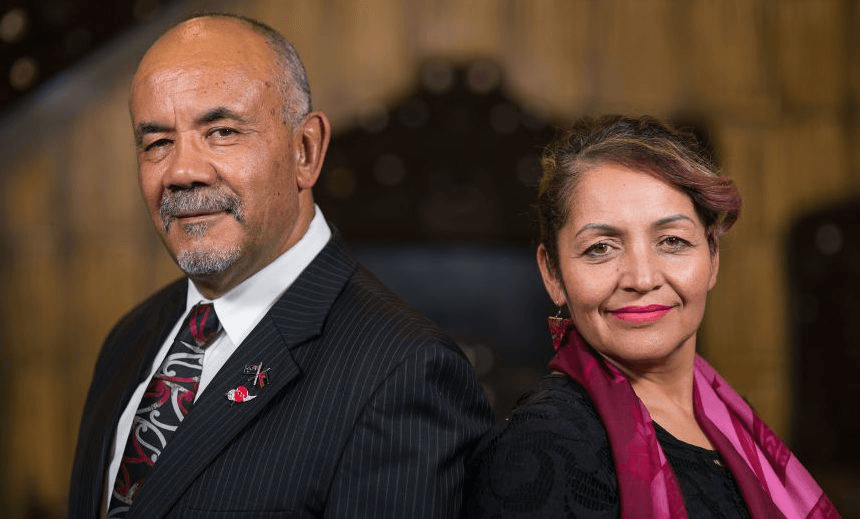 Maori Party co-leaders Te Ururoa Flavell and Marama Fox in July 2017 (Photo by Hagen Hopkins/Getty Images) 
