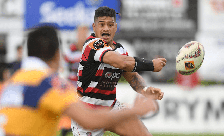 TAURANGA, NEW ZEALAND – SEPTEMBER 24:  Augustine Pulu of Counties Manukau passes during the round six Mitre 10 Cup match between Bay of Plenty and Counties Manukau Tauranga Domain on September 24, 2017 in Tauranga, New Zealand.  (Photo by Kerry Marshall/Getty Images) 
