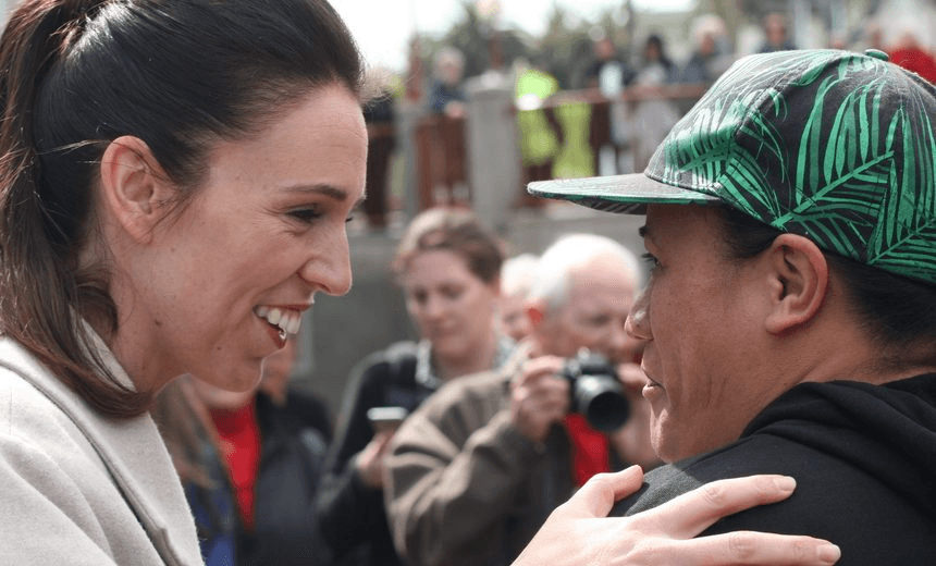 Jacinda Ardern and her college friend Colleen in Whanganui. Photo: Toby Manhire 
