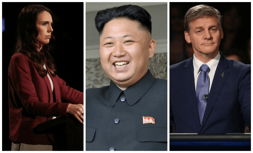 NZ Labour leader Jacinda Ardern, Supreme Leader of the Democratic People’s Republic of Korea, Kim Jung Un, and Prime Minister of New Zealand, Bill English 
