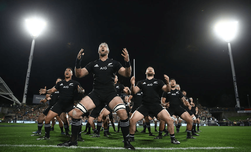 The All Blacks perform the haka before a match against South Africa, October 2017 (Photo: Getty Images) 
