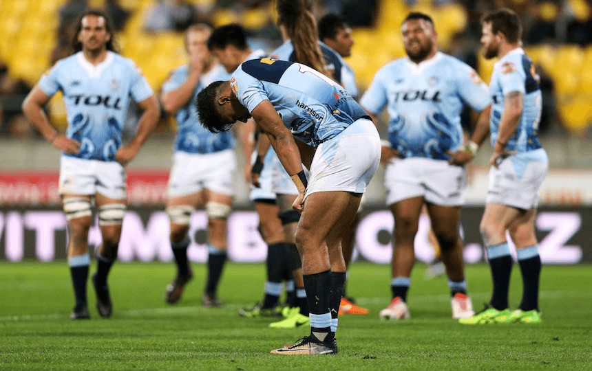 WELLINGTON, NEW ZEALAND – OCTOBER 12:  Solomon Alaimalo of Northland shows his disappointment after a Wellington try during the round nine Mitre 10 Cup match between Wellington and Northland at Westpac Stadium on October 12, 2017 in Wellington, New Zealand.  (Photo by Hagen Hopkins/Getty Images) 
