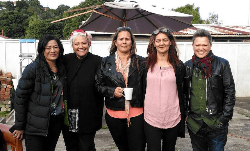 Paora Moyle supporting Ngā Mōrehu wāhine on filming day with The Hui. 
