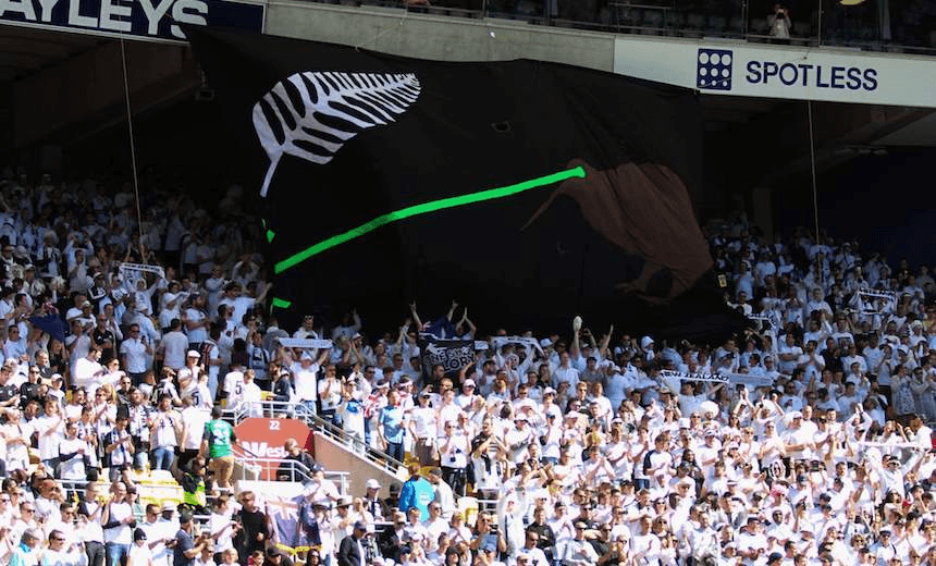 Behind the scenes the Laser Kiwi banner that lifted the All Whites