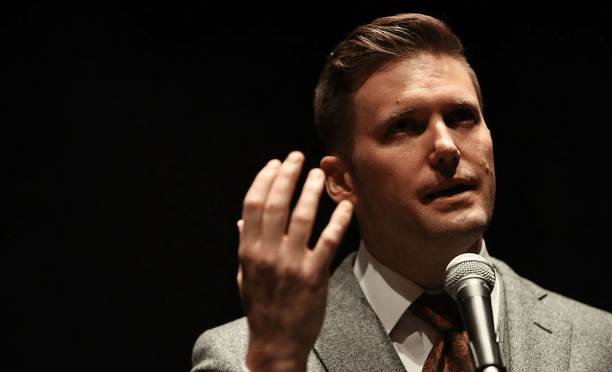 Richard Spencer talks on October 19, 2017 in Gainesville, Florida. Spencer delivered a speech on the college campus, his first since he and others participated in the “Unite the Right” rally, which turned violent in Charlottesville, Virginia.  (Photo by Joe Raedle/Getty Images) 
