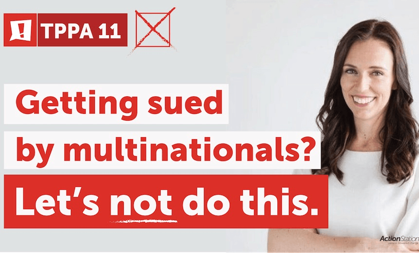An ActionStation mock billboard urging Labour to reject the new TPPA 
