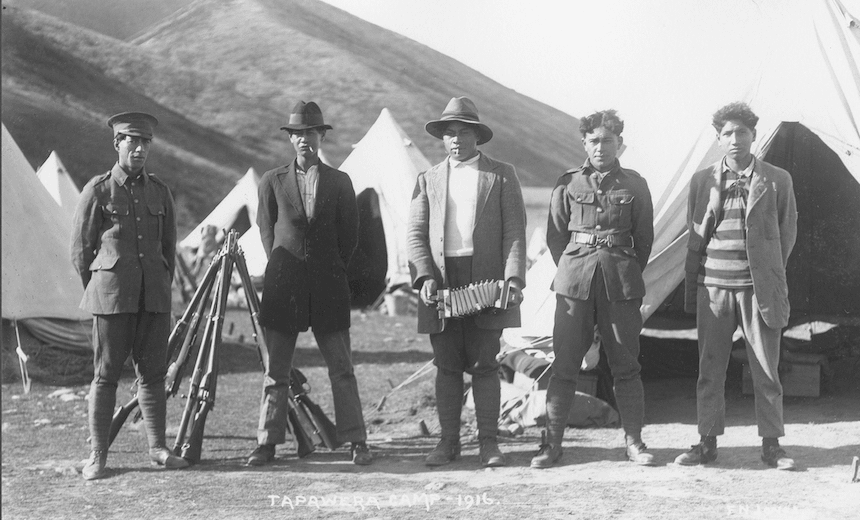 Officially the coolest photograph ever taken of New Zealanders: Māori volunteers at the Tapawera Military Camp, Nelson district, 1916. Photo with permission of the Alexander Turnbull Library, Wellington, C-26005-1/2. 
