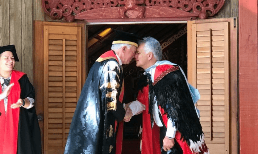 Moana Jackson receiving his honorary doctorate from Victoria University (Photo: Leonie Pihama) 
