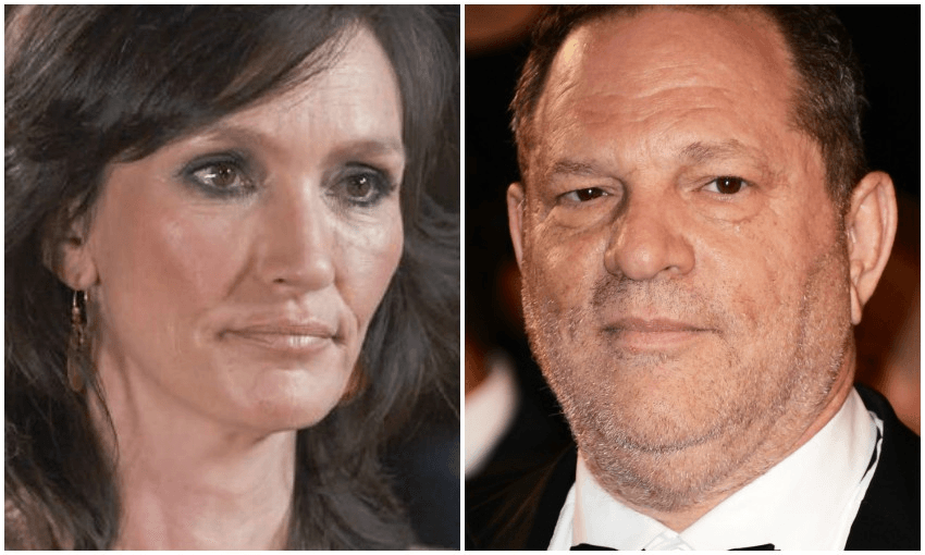 Zoe Brock (screengrab: 60 Minutes/Channel 9 Australia); Harvey Weinstein (photo: Ian Gavan/Getty Images)