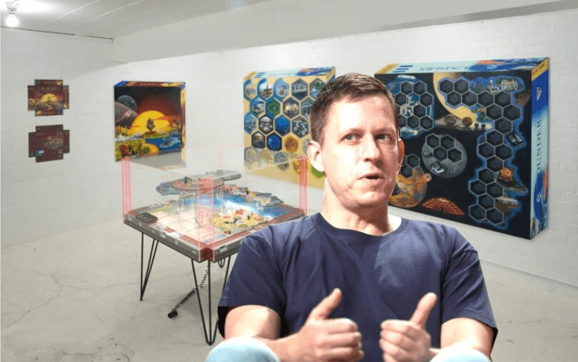 An artist’s impression of Peter Thiel at an artist’s exhibition 
