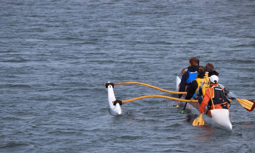 University of Otago students learning water safety and waka traditions at the same time (Photo: Takiwai Russell-Sullivan) 
