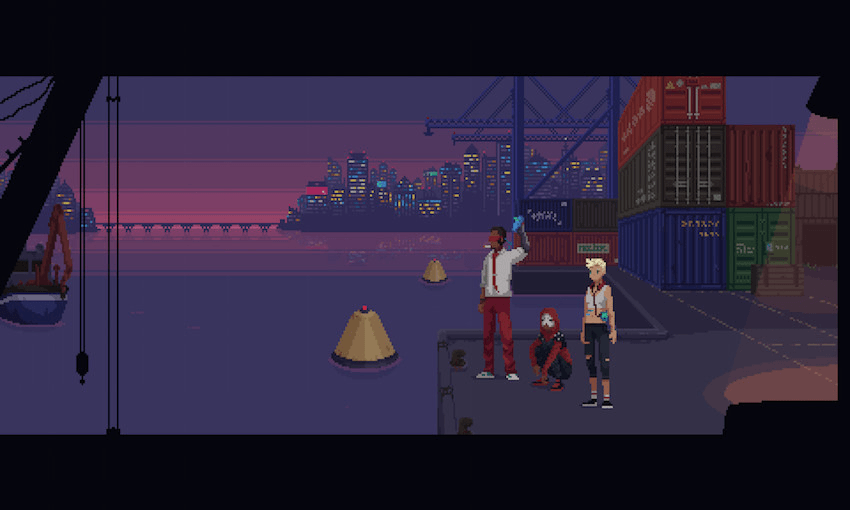 The gorgeous pixel art of Deconstructerteam’s The Red String Club. 
