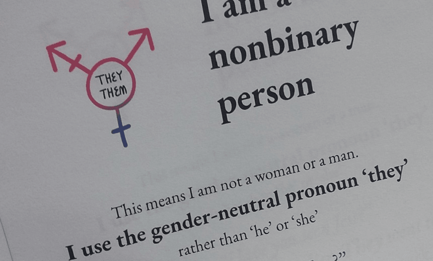 Fliers Jess keeps so they don’t have to keep explaining their pronouns