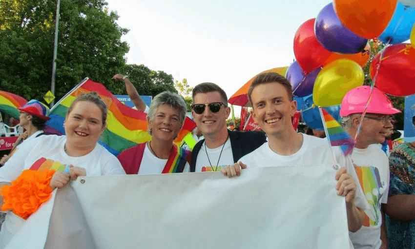 Richard Hills, second from right, at the Auckland Council Pride Parade 2017. Photo: Cathy Casey 

