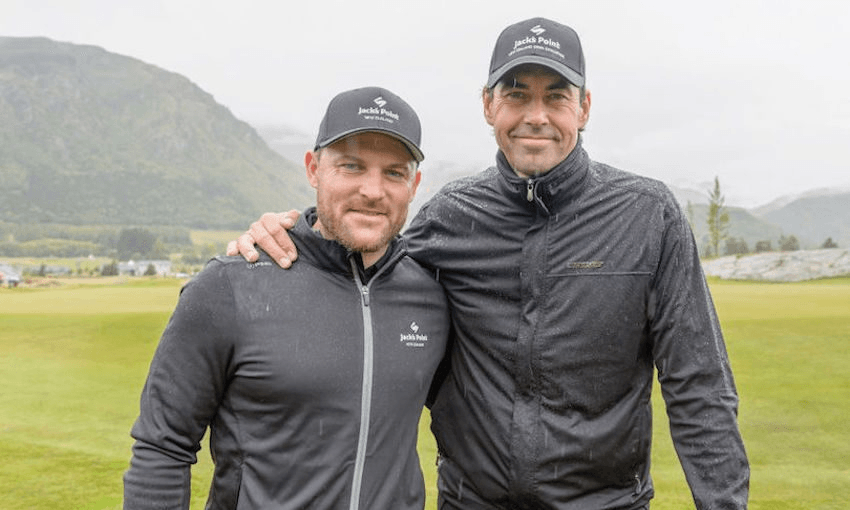 Former New Zealand cricketers, and CricHQ investors, Brendon McCullum and Stephen Fleming. Photo by Kai Schwoerer/Getty Images 

