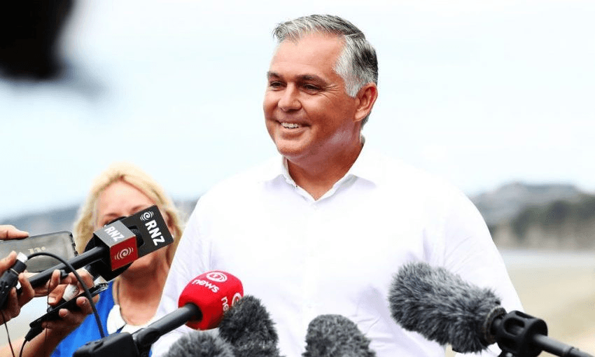 Mark Mitchell announcing his candidacy for the leadership of the National Party. Photo by Hannah Peters/Getty Images 
