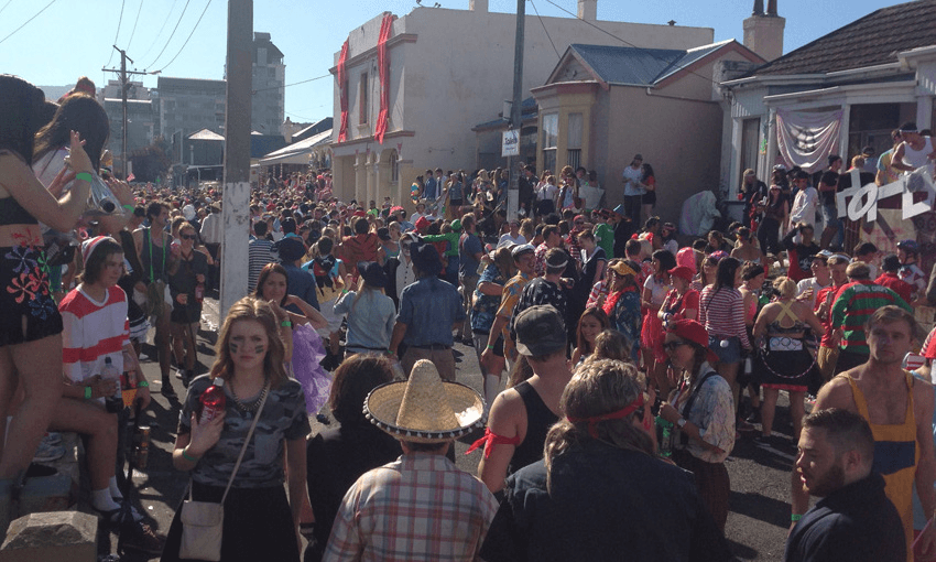Students partying at the famous Hyde St Party during Otago University’s O Week (Photo: Critic Magazine) 
