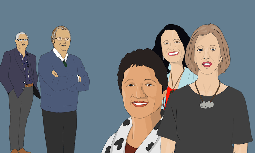 L-R David Tipene-Leach, Rawiri Jansen, Janice Kuka, Matire Harwood, Donna Cormack. Illustration: Gabrielle Baker