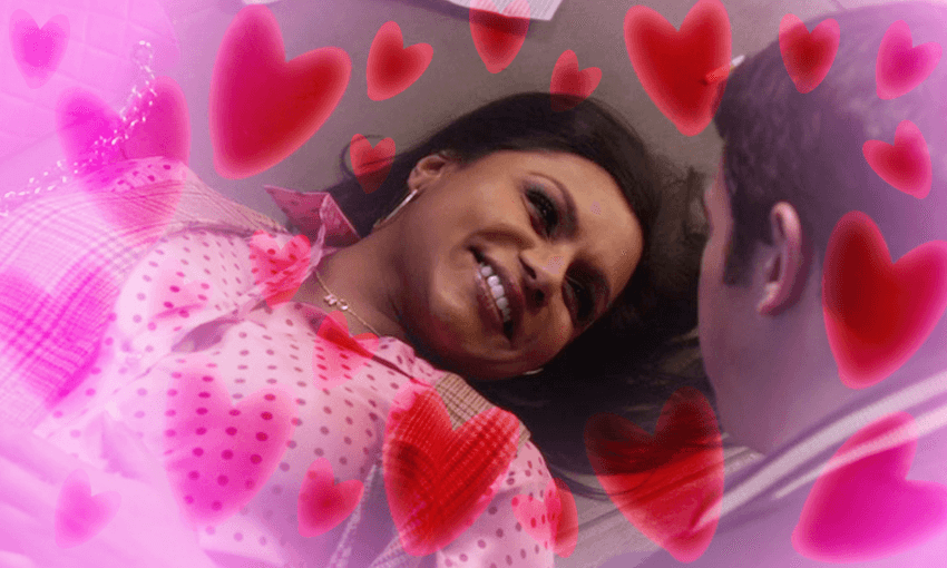 Mindy Kaling from The Mindy Project, full of the consumer-lead glow of St. Valentine. 
