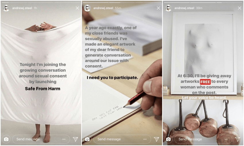 Andrew Steel’s Instagram Story promoting Safe From Harm 
