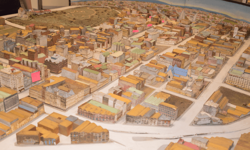 A diorama of Auckland’s central business district, circa 1939. (image: Joel Thomas) 
