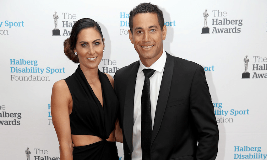 Ross Taylor and Victoria Brown pose as they arrive ahead of the 55th Halberg Awards.  (Photo by Phil Walter/Getty Images) 
